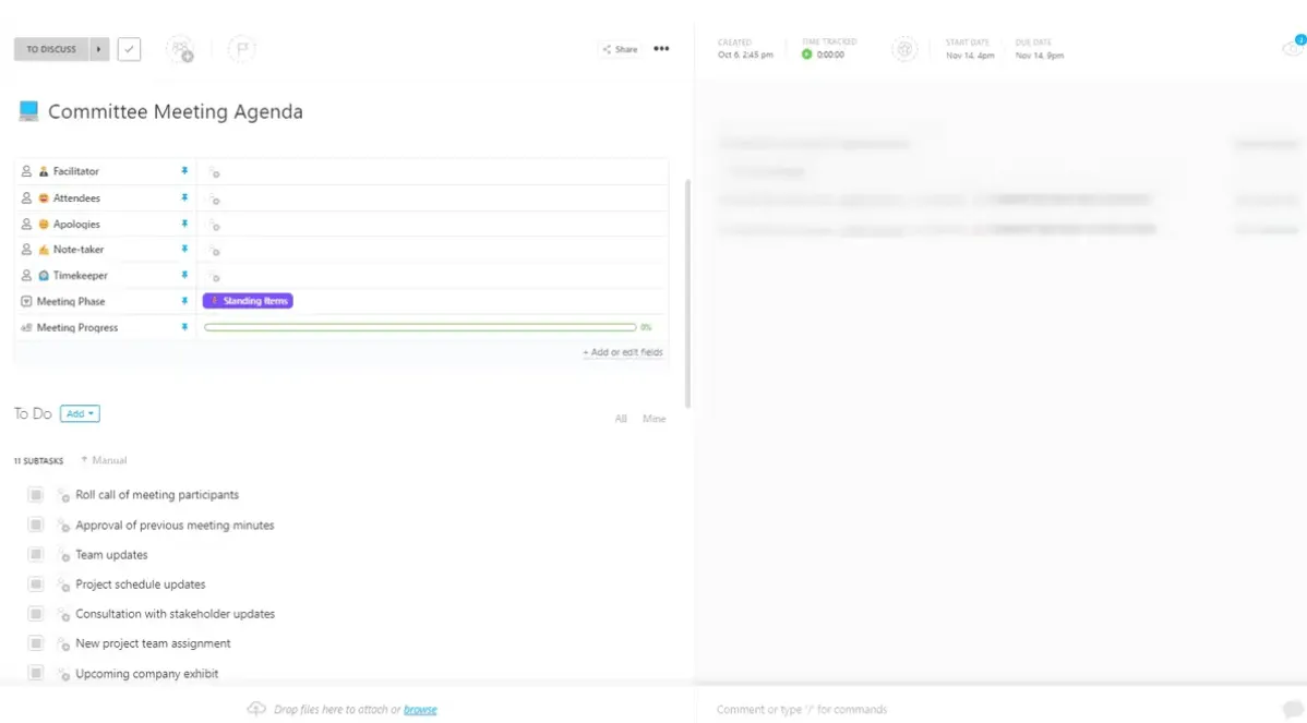 ClickUp-Vorlage für Ausschuss-Meetings