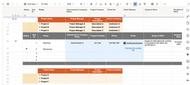 قالب وثائق المقاول من الباطن من Smartsheet: قوالب البناء من Smartsheet