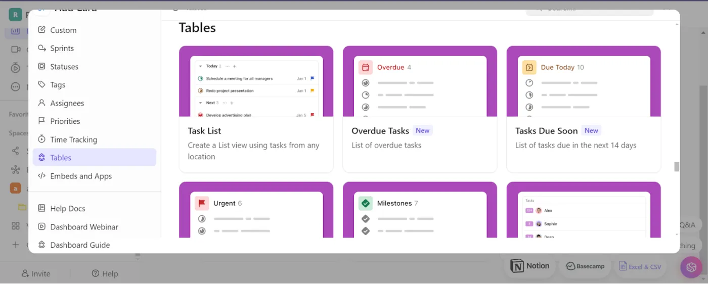Tableaux de bord ClickUp : historique des modifications de Google Sheets