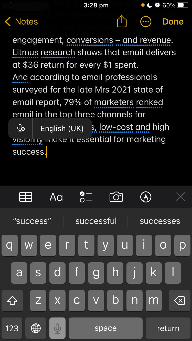 لوحة تحكم Apple Dictation