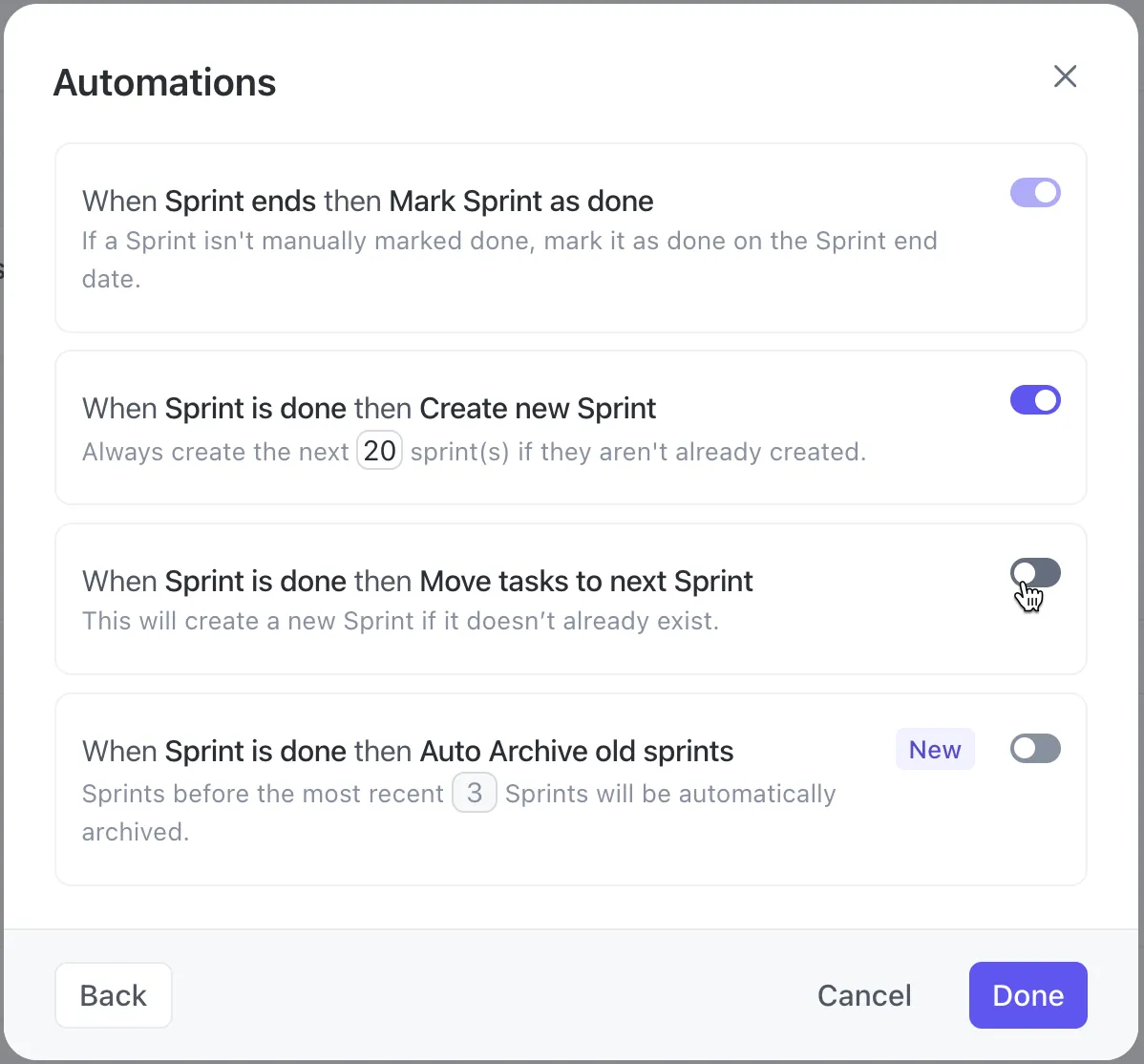 Automatizaciones de sprint de ClickUp