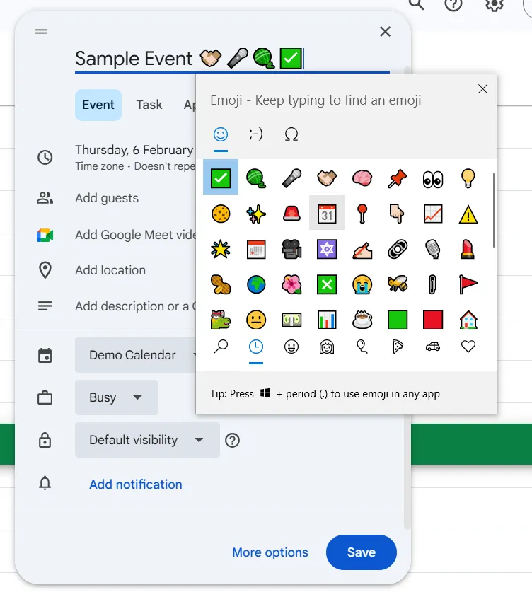 Usa le emoji nei titoli degli eventi