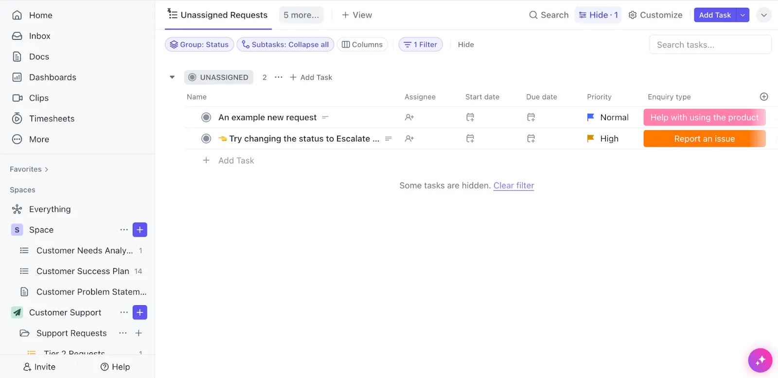 Simplifiez la gestion des tickets d'assistance grâce au modèle de service client ClickUp.