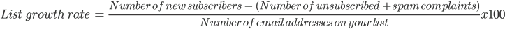formula del tasso di crescita dell'elenco