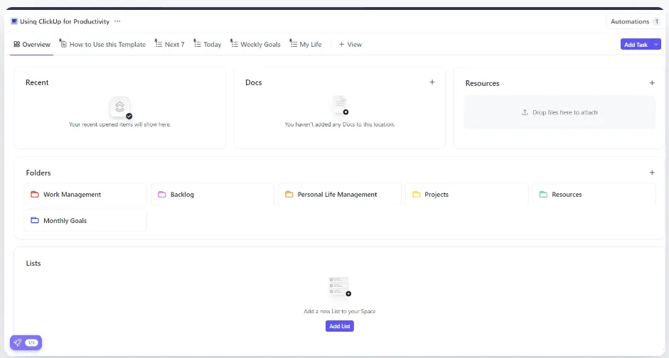 Tập trung vào mục tiêu cá nhân của bạn với Mẫu Sử dụng ClickUp để tăng năng suất