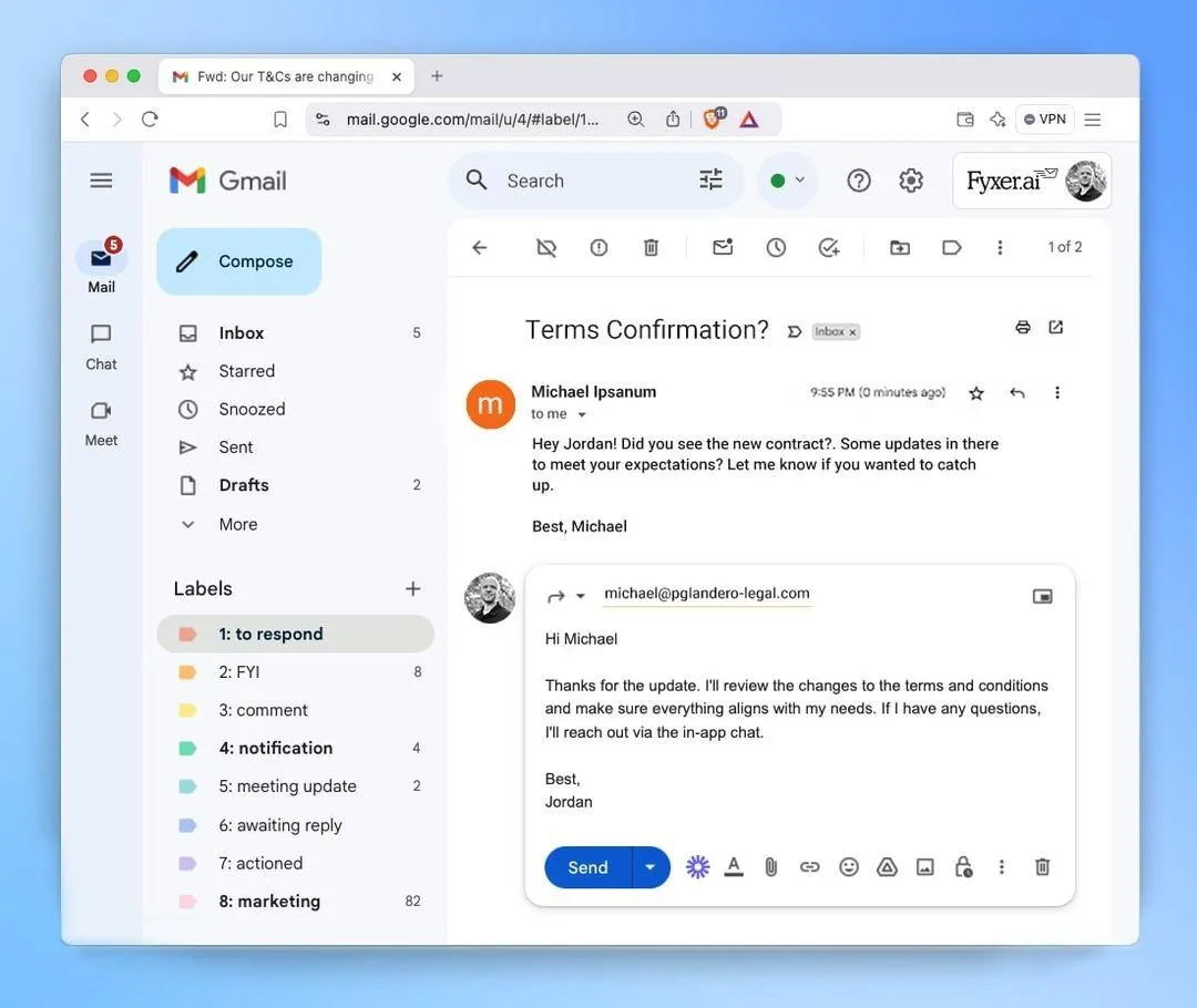 Fyxer AI e-mail asszisztens találkozó-előkészítéssel