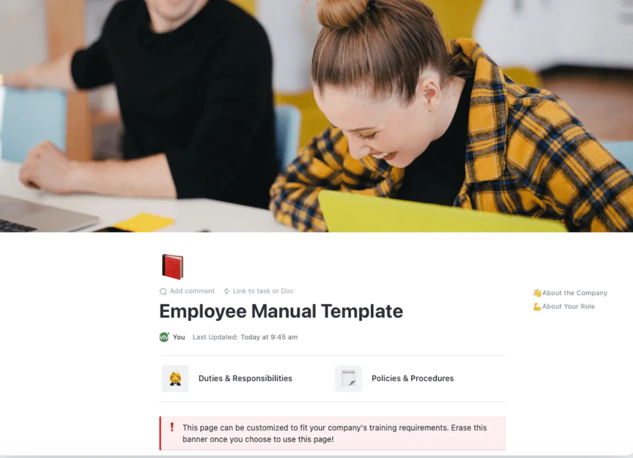 Plantilla de manual para empleados de ClickUp