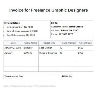 Freelance factuur voor grafisch ontwerpers Sjabloon door Template.Net