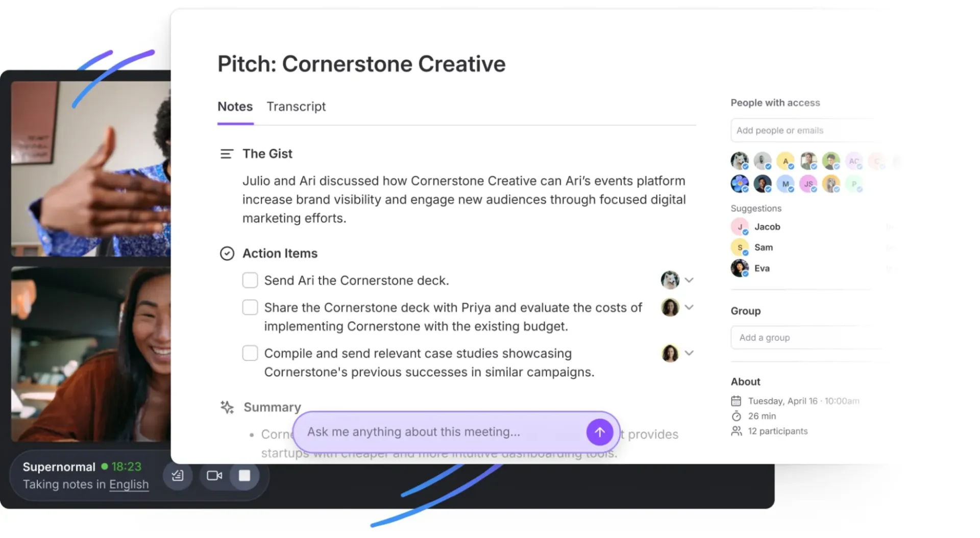 Supernormal: công cụ ghi chú AI cho Microsoft Teams nhóm
