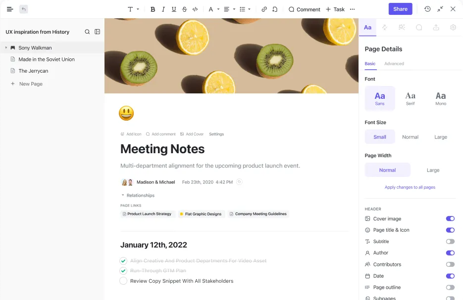 Wissensmanagement-Strategien: Erstellen von Notizen in ClickUp-Dokumenten