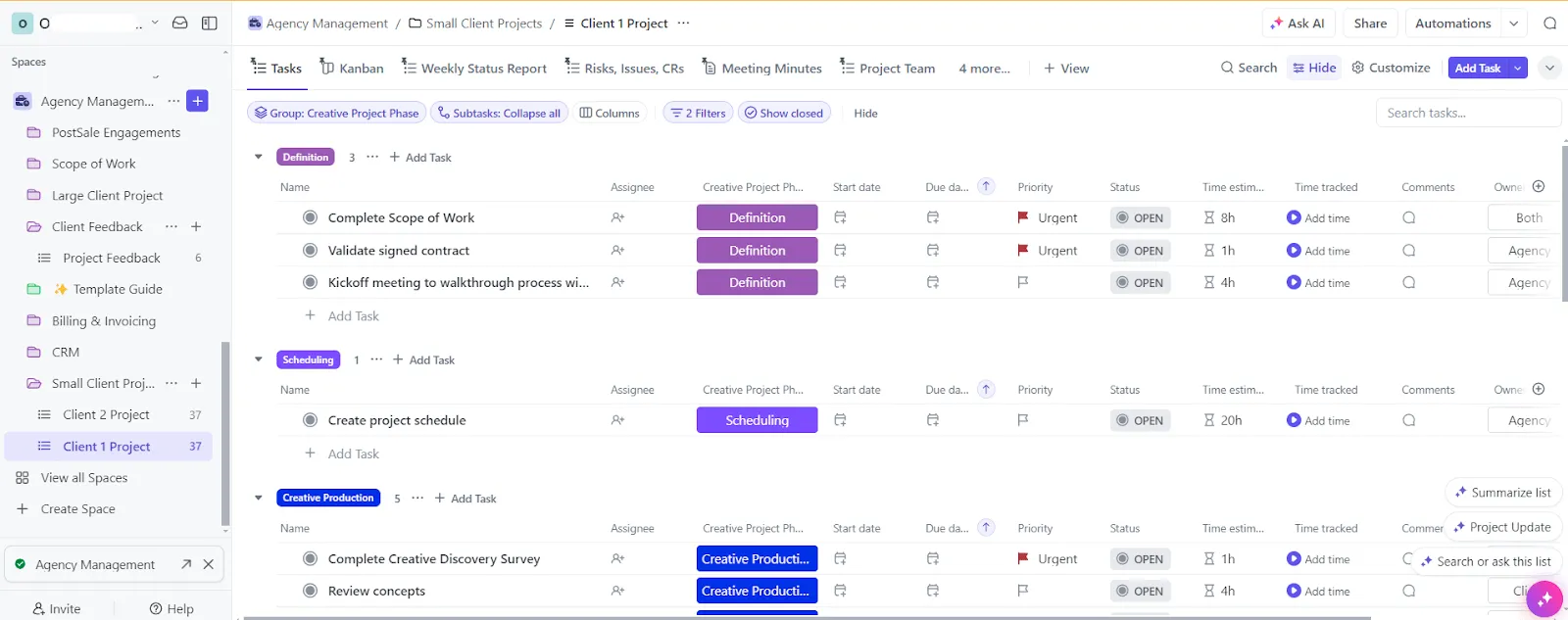 ClickUp’s Agency Management Template