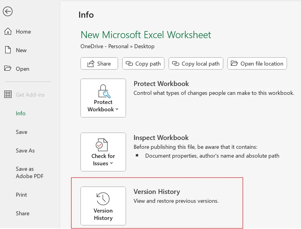 Cronologia delle versioni: controllo delle versioni in Excel