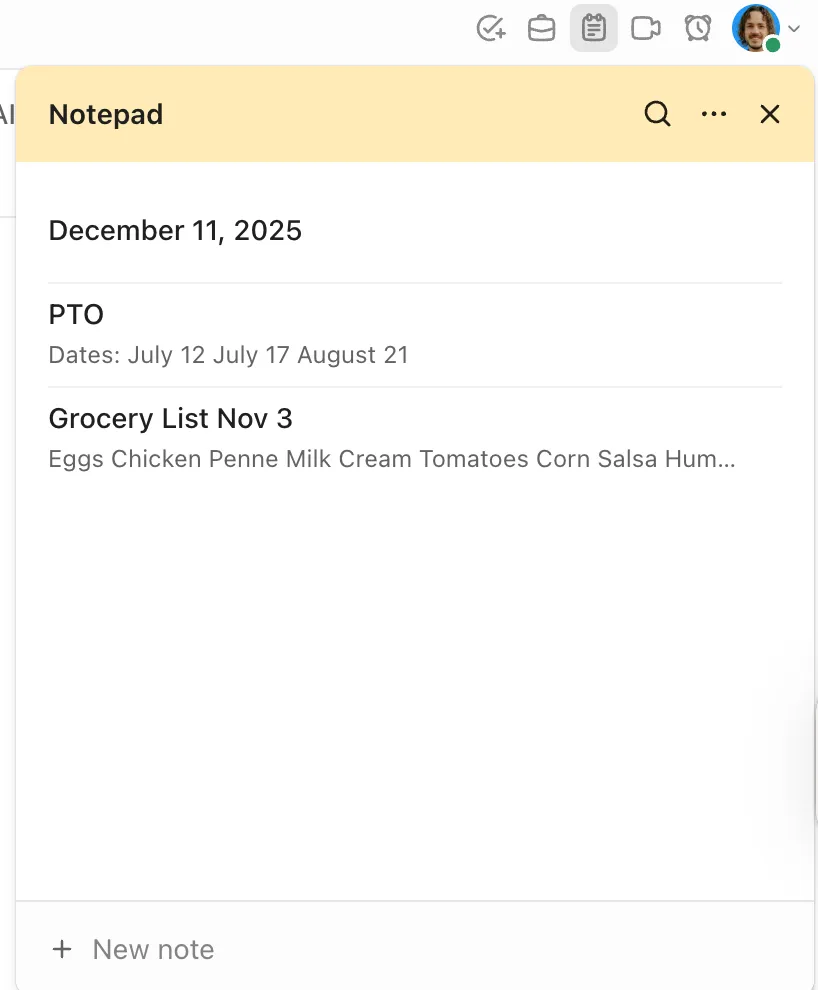 ClickUp blocco note