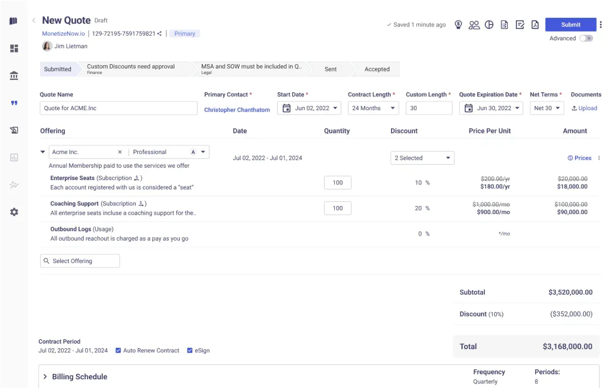 Software de gerenciamento de cotações MonitizeNow