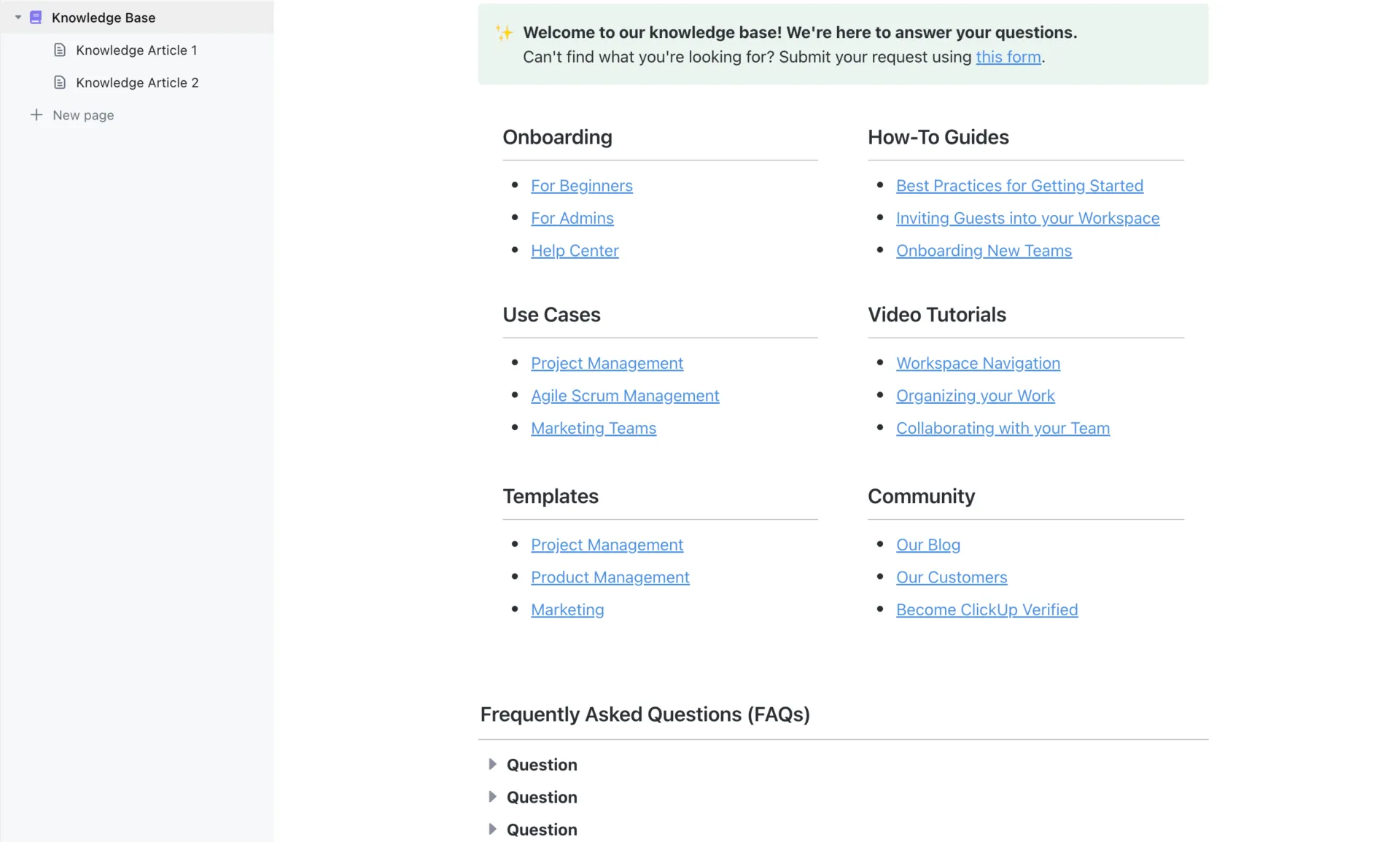 Knowledge Base di ClickUp