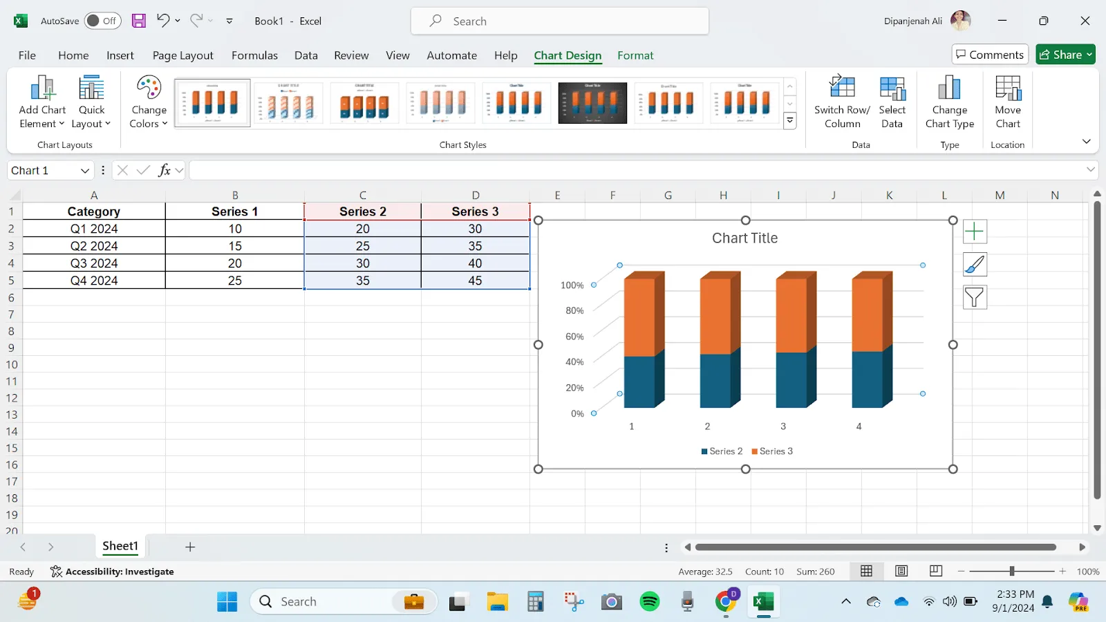 Biểu đồ cột xếp chồng trong Excel