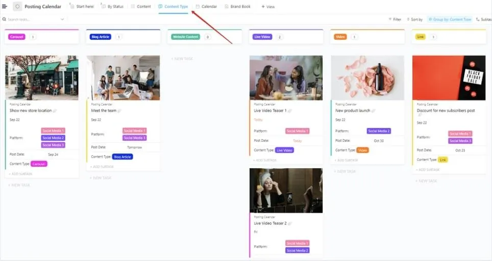 ClickUp-Vorlage für einen Veröffentlichungskalender