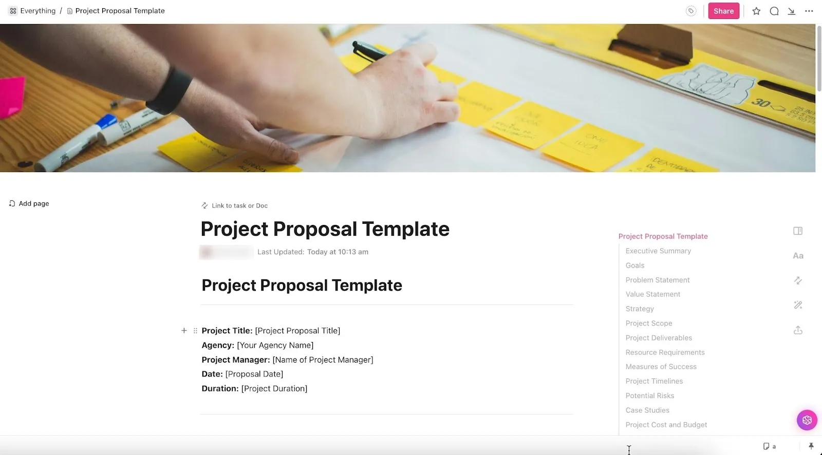 Modelo de proposta de projeto ClickUp
