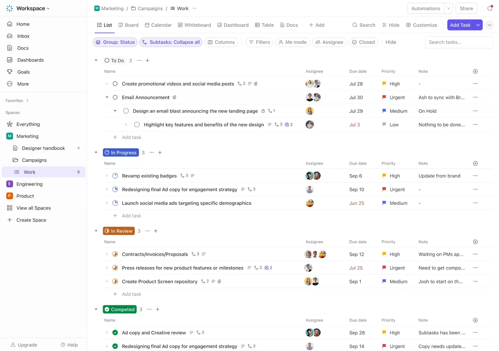 ClickUp Dashboard: ai excel formules