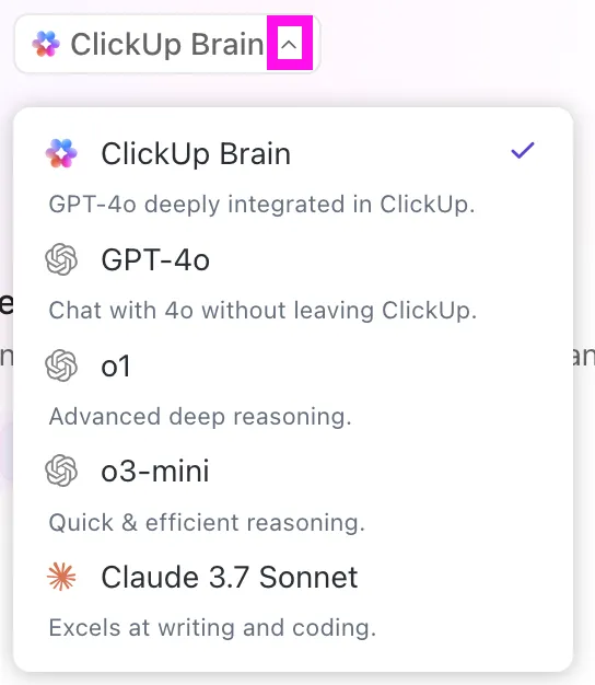 استخدم نماذج الذكاء الاصطناعي الخارجية من واجهة ClickUp