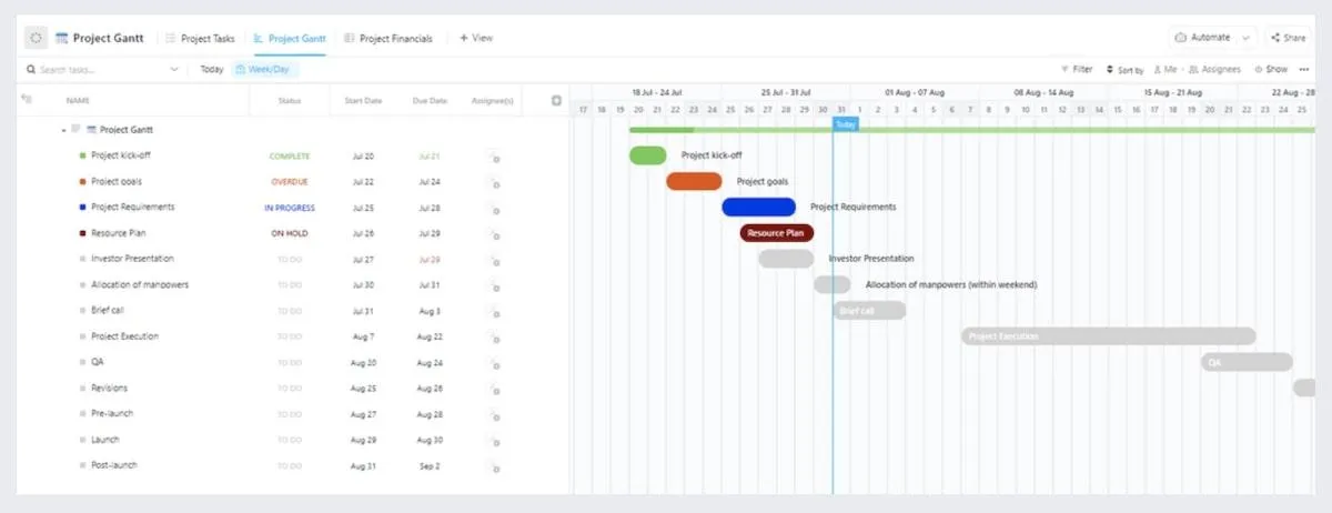 Шаблон за управление на програми ClickUp