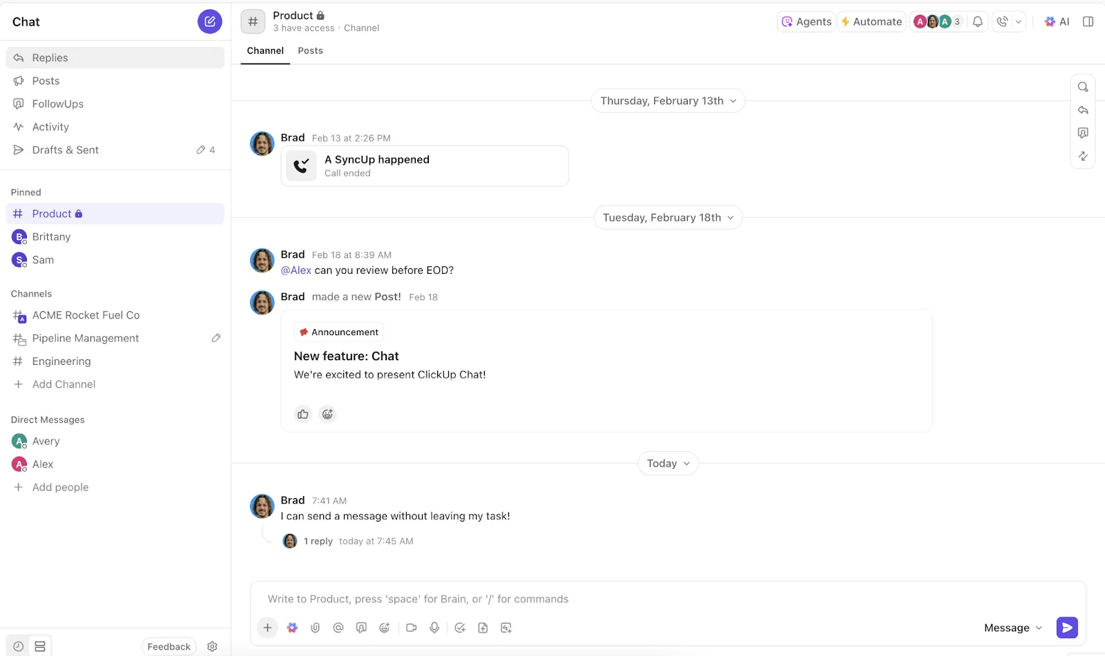 Convergencia de ClickUp y Chat