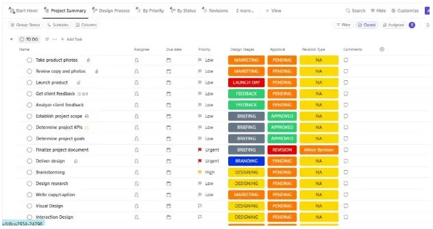 Modèle de tableau de conception ClickUp