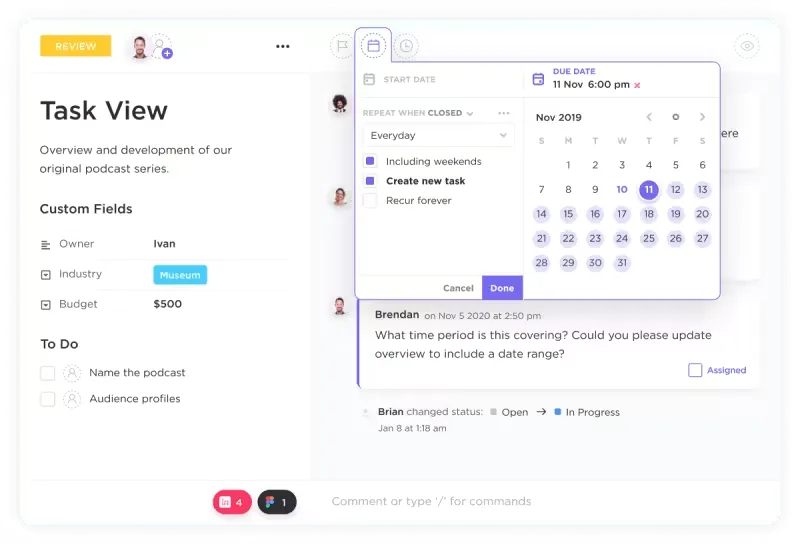 Използвайте ClickUp Recurring Tasks за рутинни HR задачи.