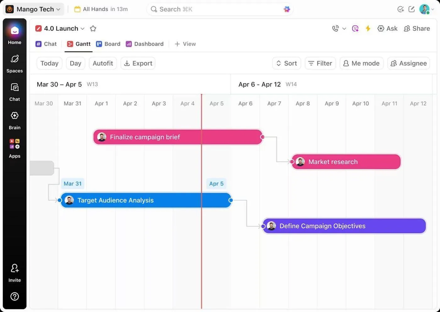 Rencanakan dan lacak jadwal dengan Tampilan Diagram Gantt ClickUp