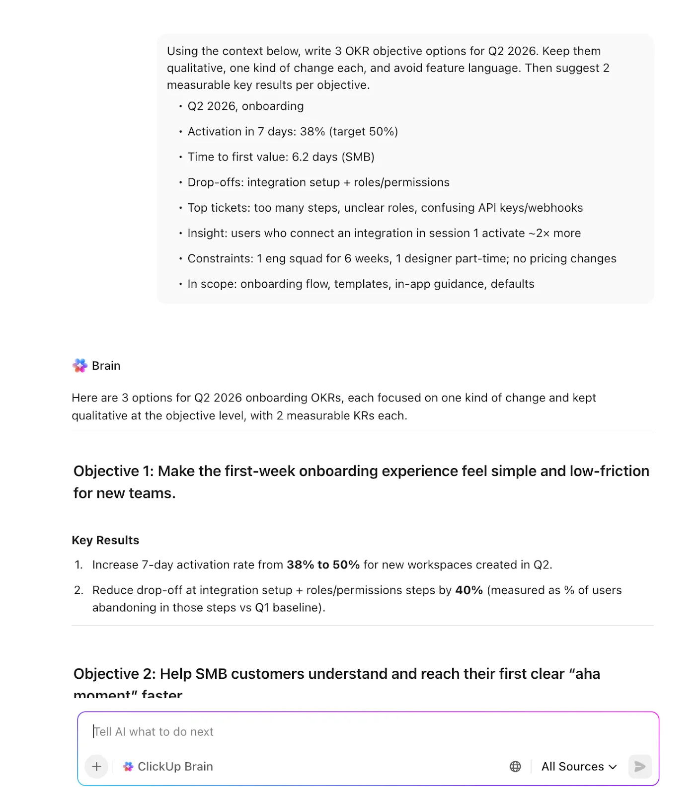 ClickUp Brain: OKR 추적 플레이북