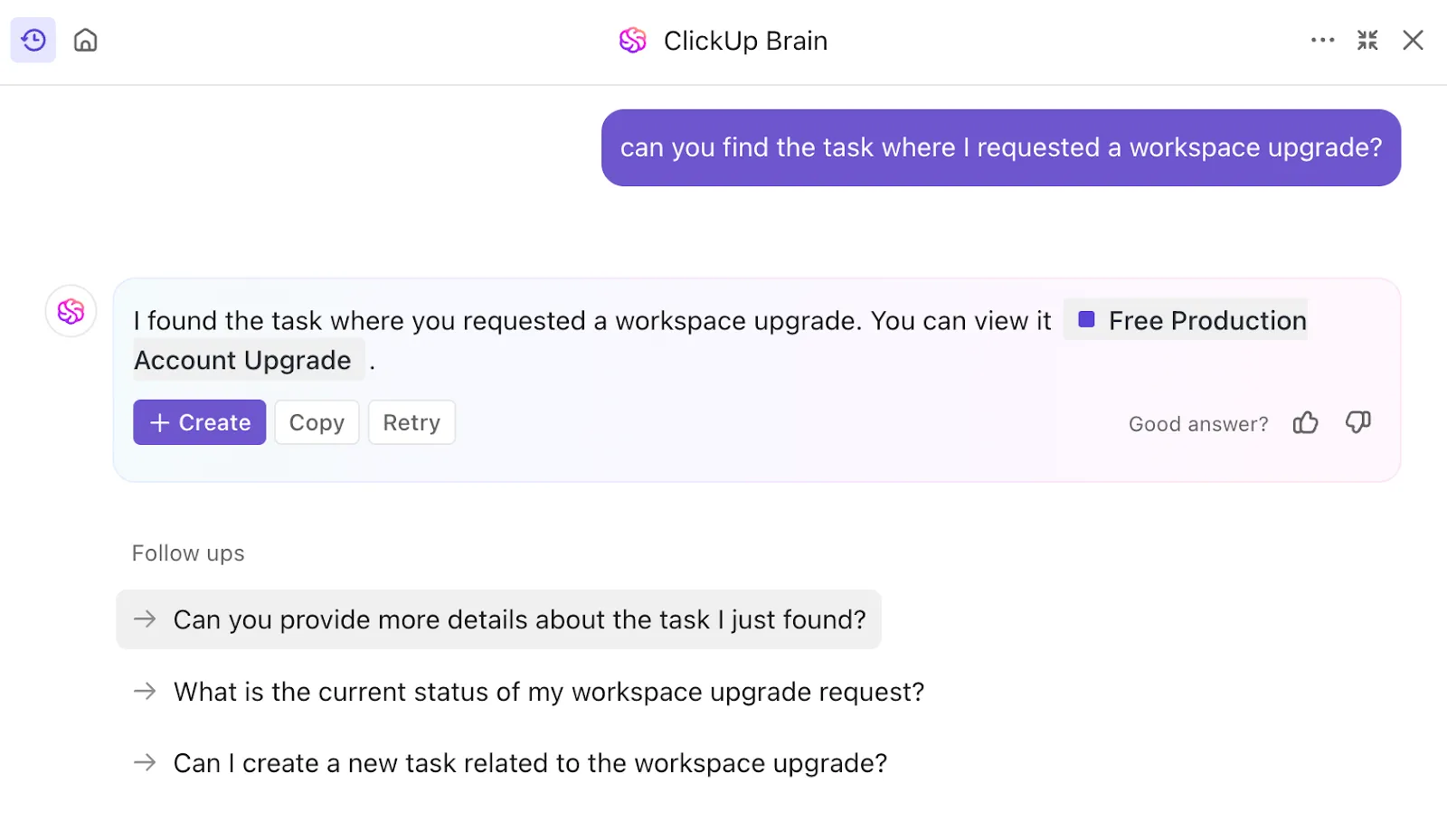 ClickUp Brain: персонализирано търсене