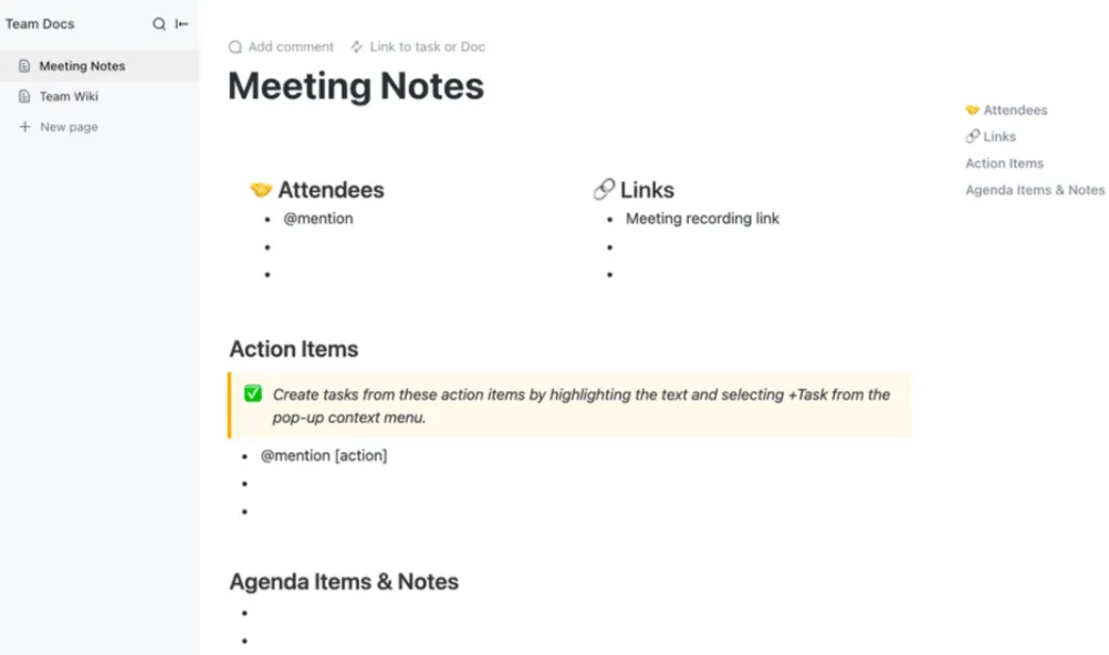 Modello ClickUp Team Docs