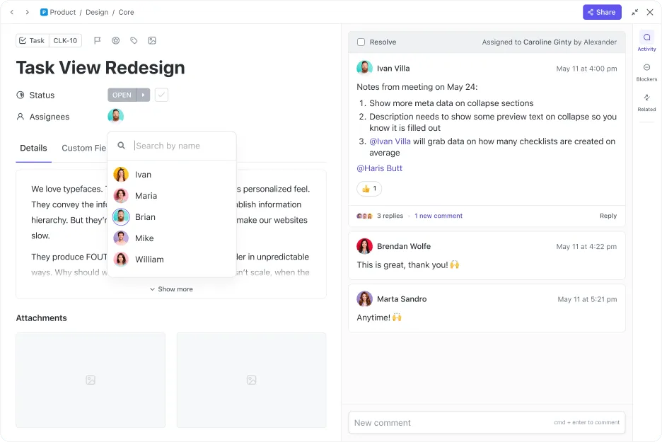 ClickUp 3.0 : vue des tâches – Ajouter des responsables