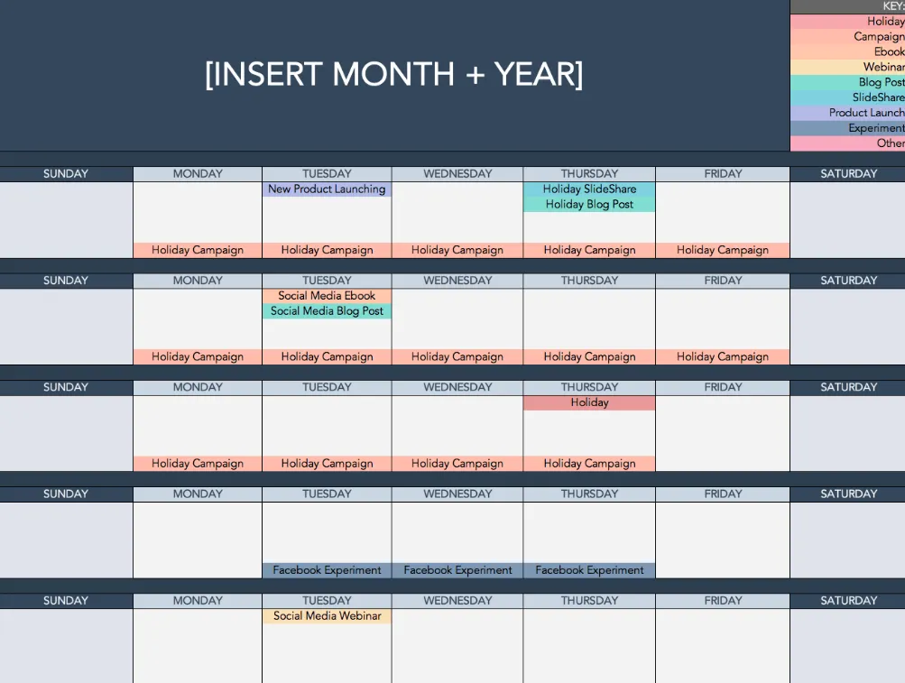 Modello di calendario dei contenuti social di HubSpot