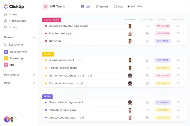 Plataforma de gestão de RH da ClickUp