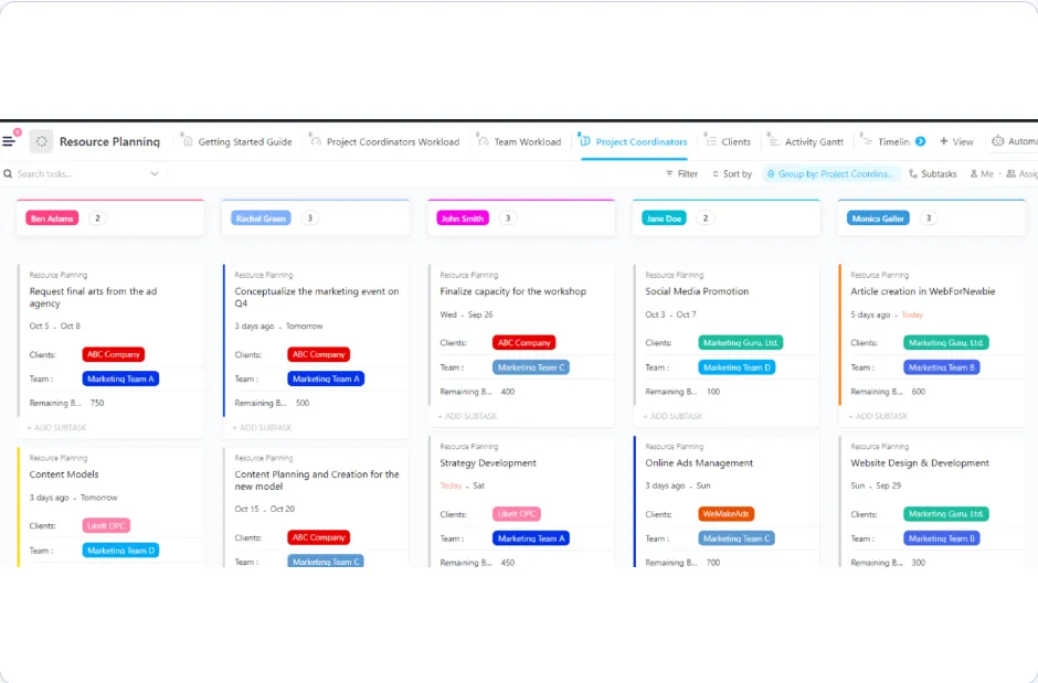 Modèle de planification des ressources de ClickUp
