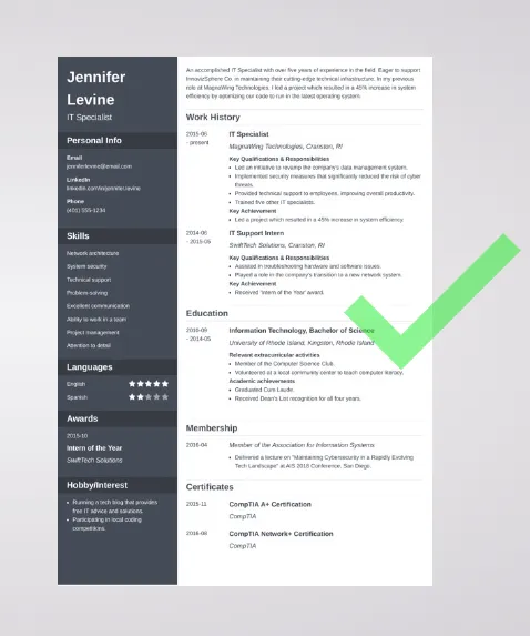 Modello di curriculum per specialista IT di Zety