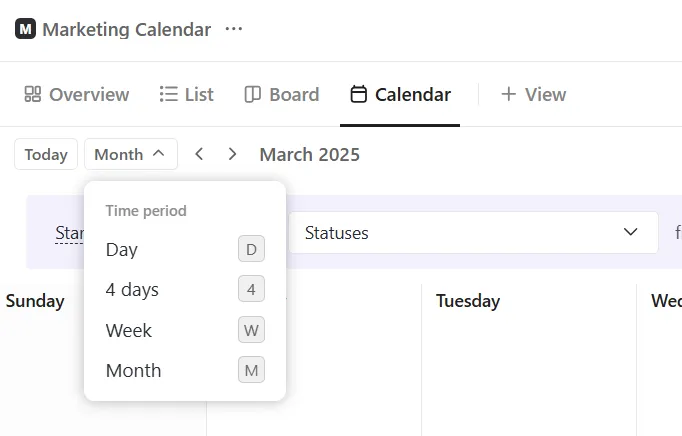 Aangepaste tijdlijnopties in ClickUp Kalender