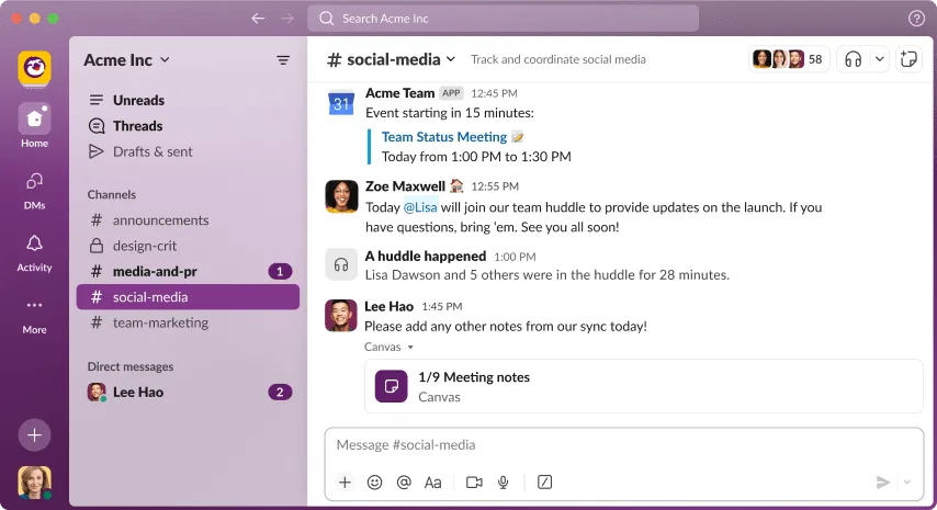 Outils de communication d'entreprise Slack