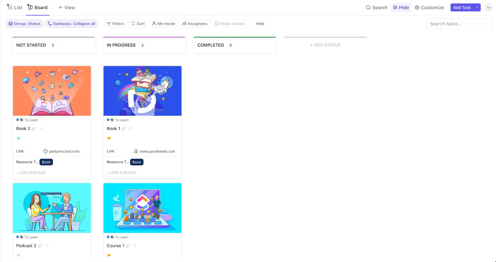 ClickUp-sjabloon voor persoonlijke productiviteit