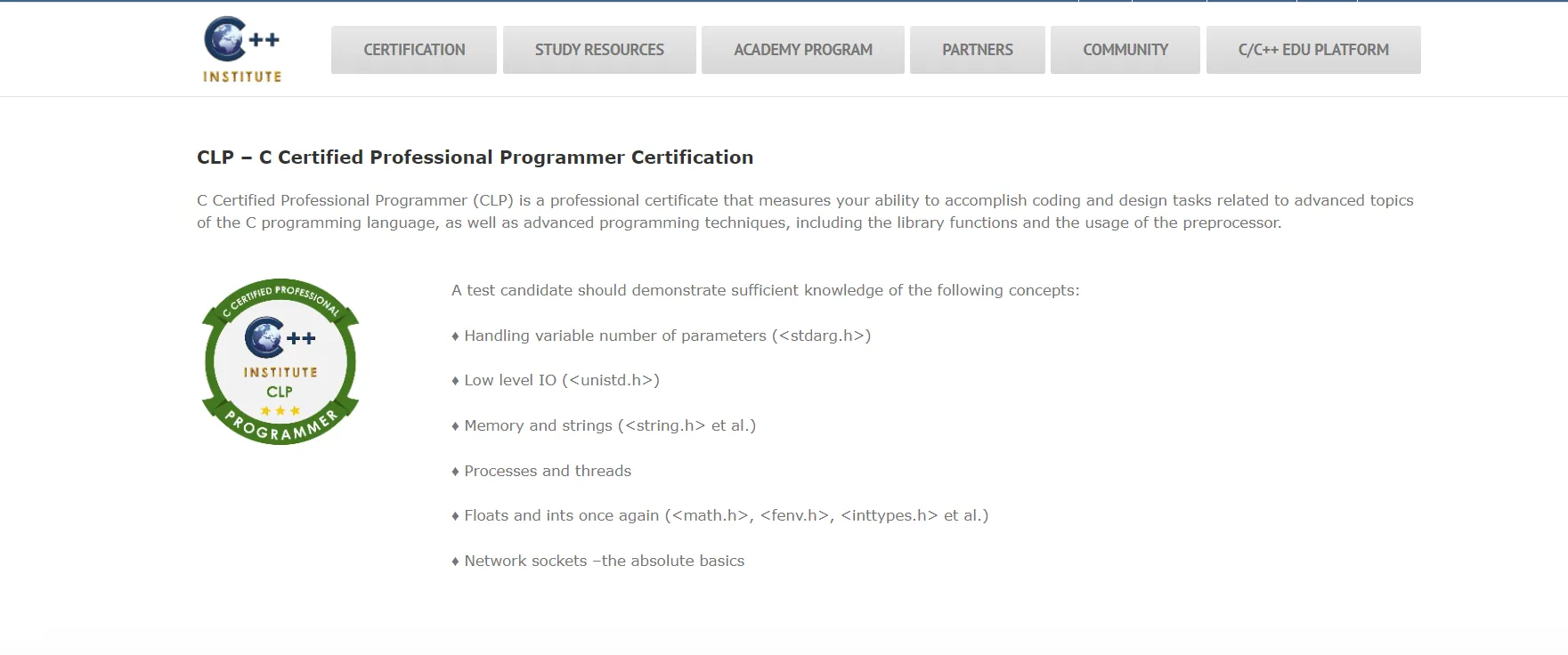 CLP - Certificazione di programmatore professionista certificato C