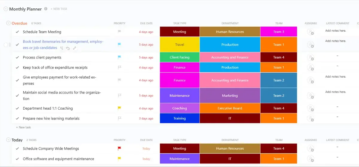 ClickUp-sjabloon voor maandplanning