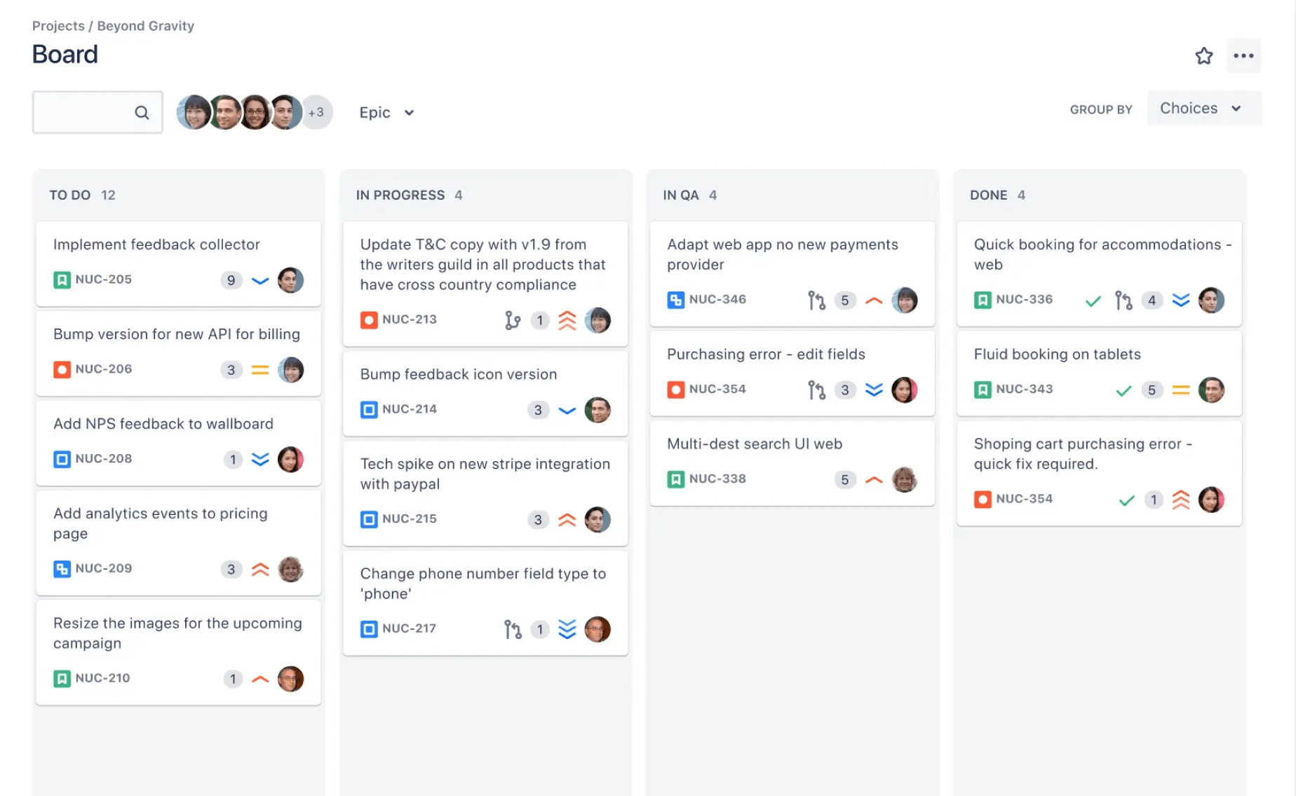 Vista del tablero Kanban en Jira