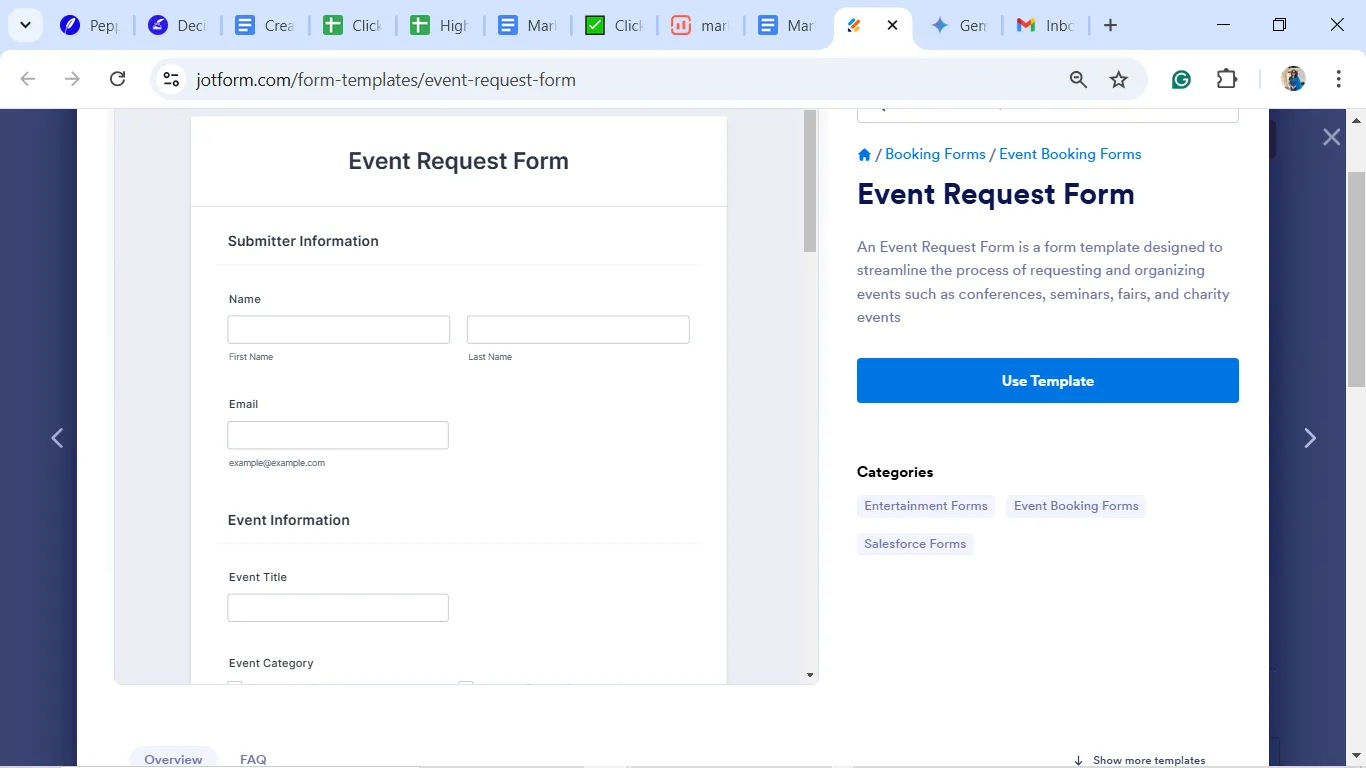 Modelo de formulário de solicitação de evento