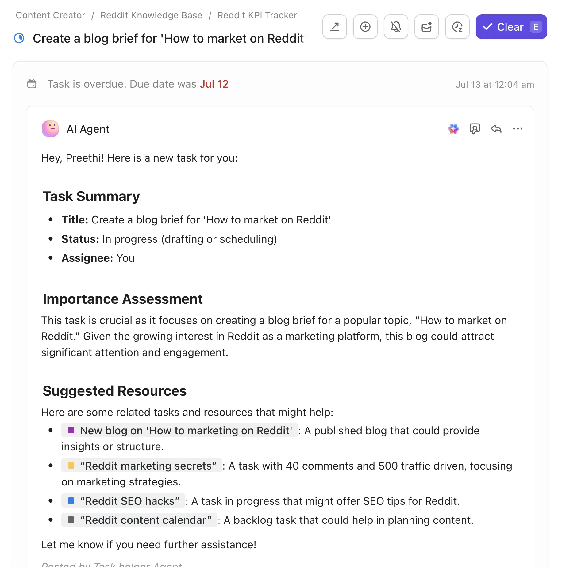 ClickUp AI agent acts as your work buddy with the right automations