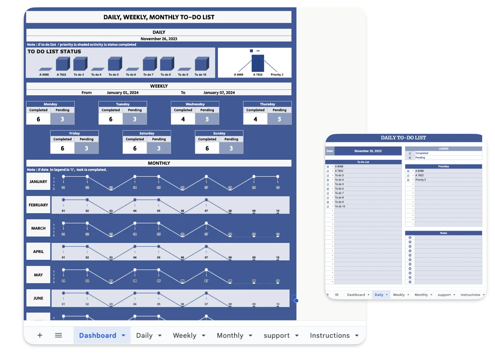 Plantilla de lista de tareas diarias, semanales y mensuales de TEMPLATE.NET
Plantilla de lista de tareas de Hojas de cálculo de Google