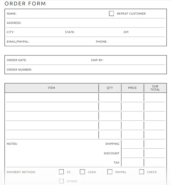 Vytvářejte objednávkové formuláře pomocí této šablony PDF.