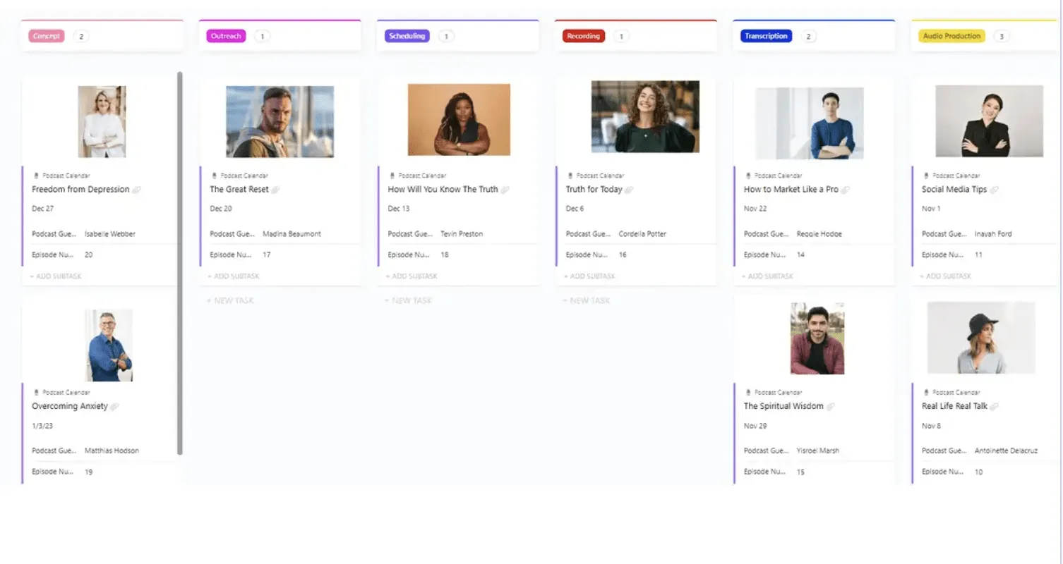 Modello di calendario podcast ClickUp