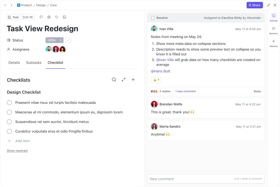 ClickUp タスク：特定のタスクの To Do リストを作成