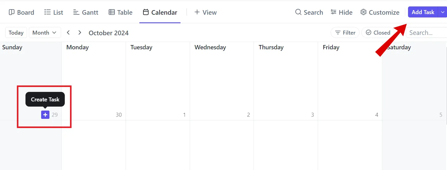 Fügen Sie einen neuen Aufgaben-Kalender in ClickUp hinzu